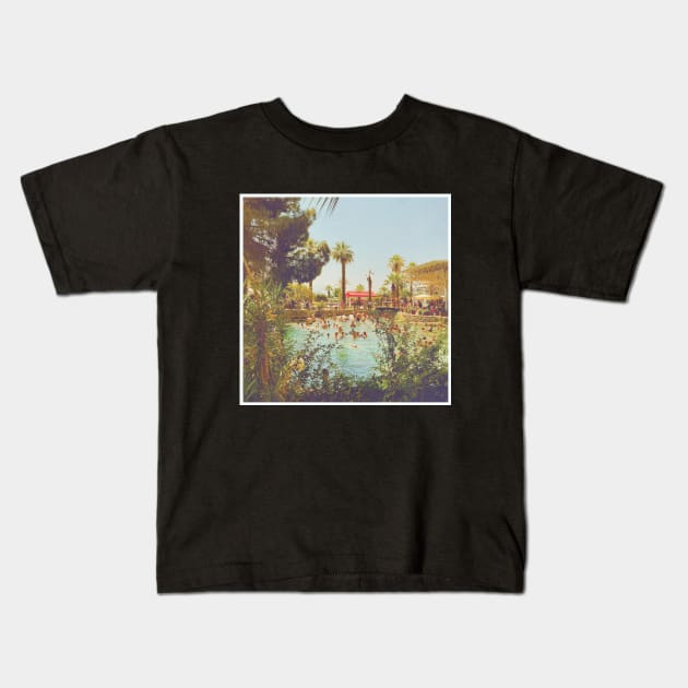 Beautiful Palm Trees Photography design with blue sky and swimming pool holiday vibes Kids T-Shirt by BoogieCreates